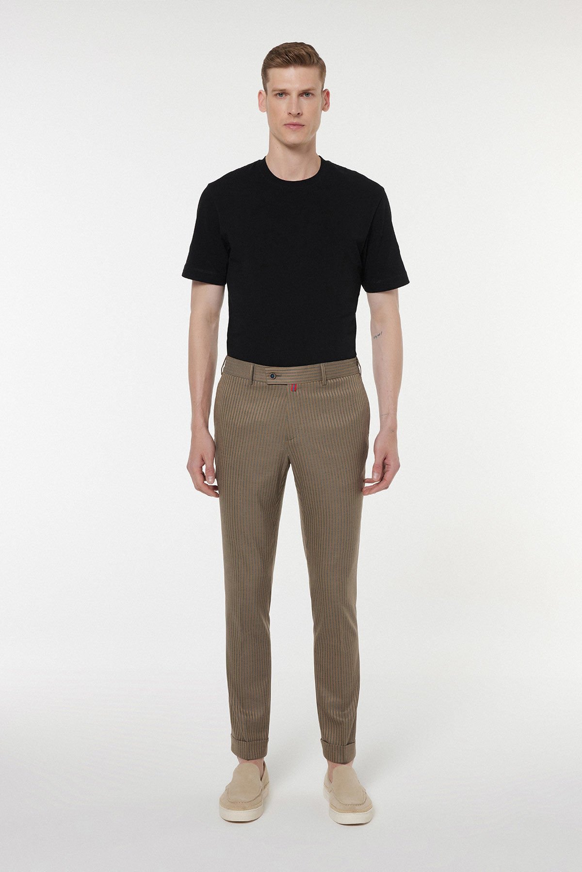 Striped Beige Fabric Trousers 2847-1