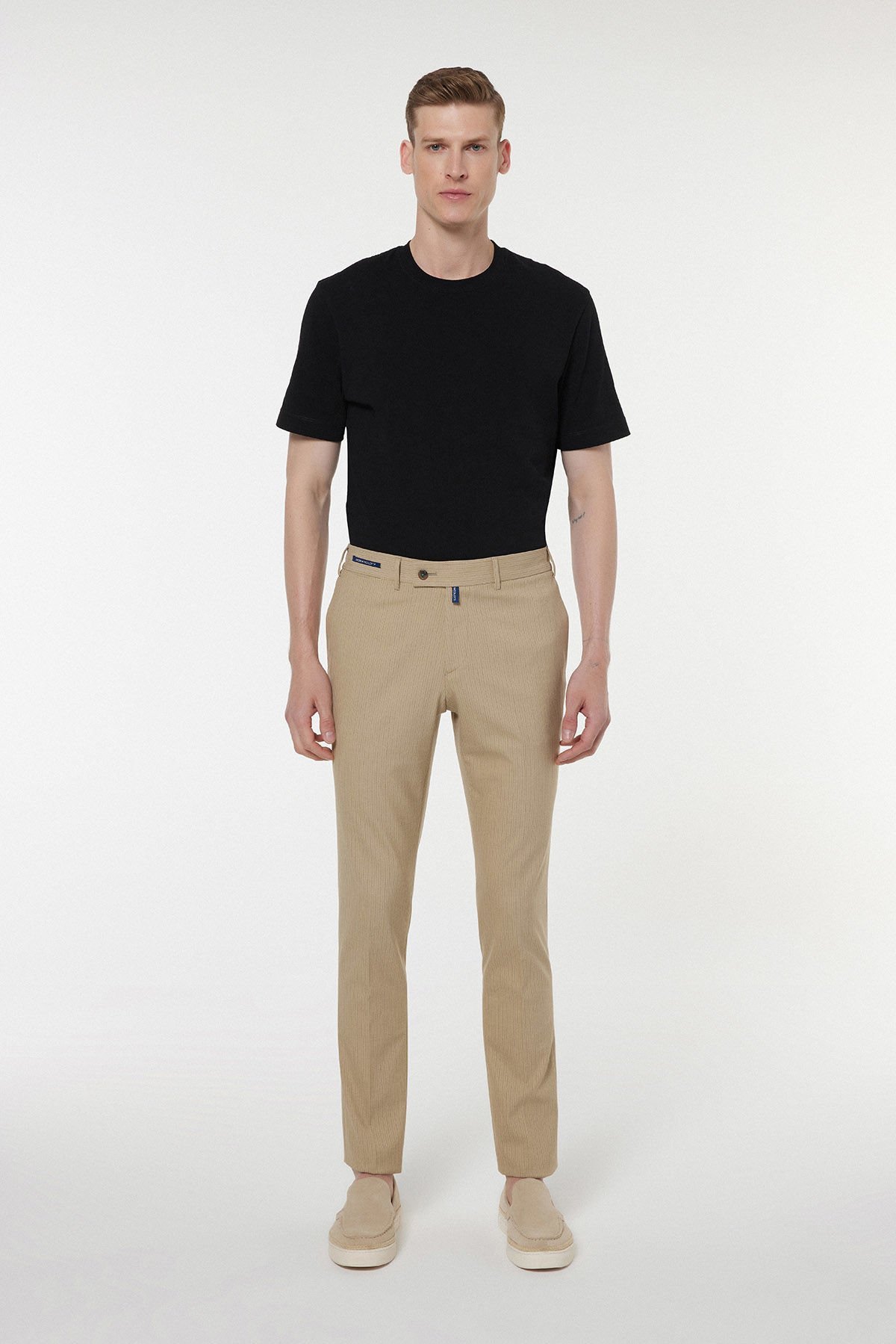 Striped Mustard Fabric Trousers 2833-1