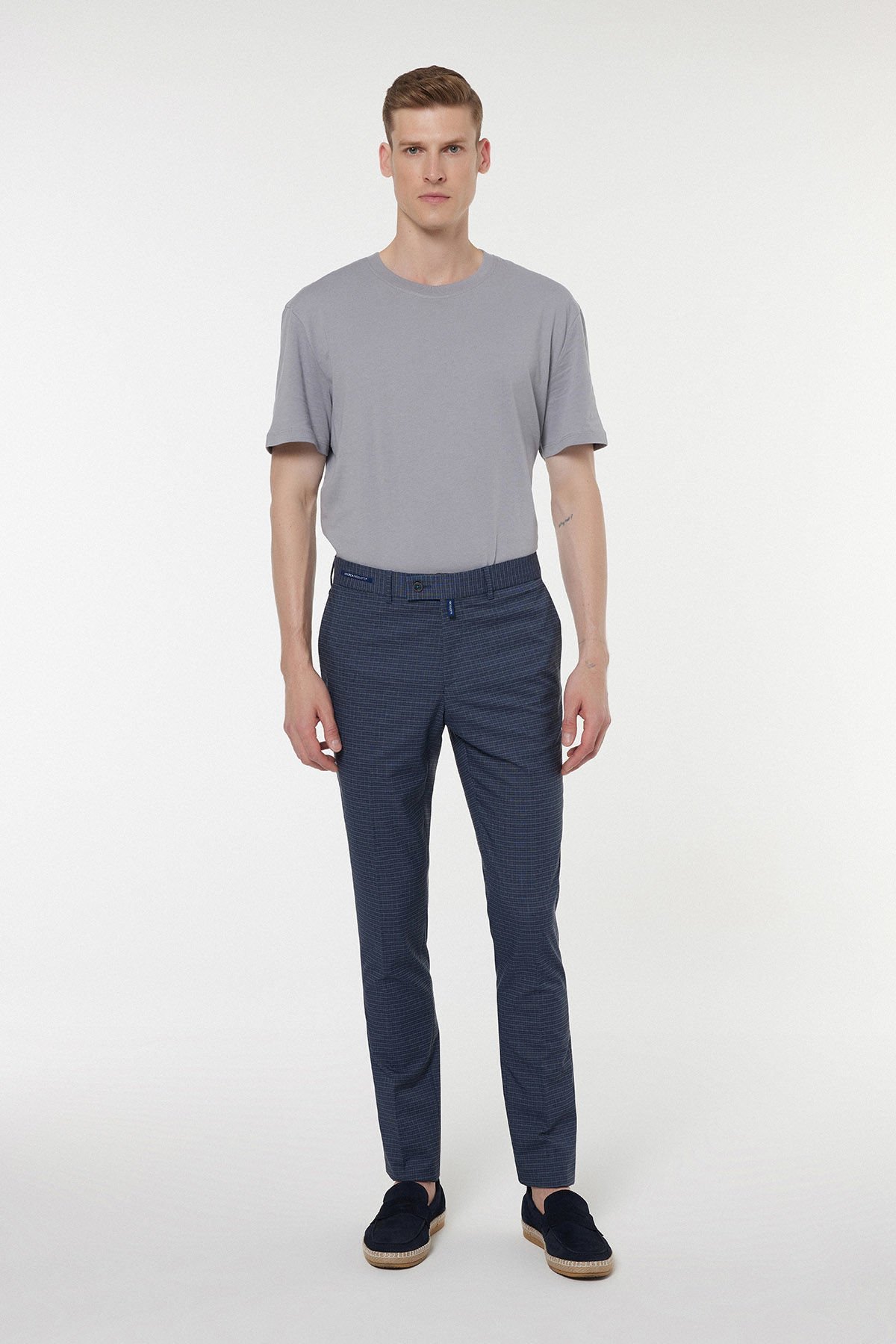 Gray Plaid Fabric Trousers 2739-3