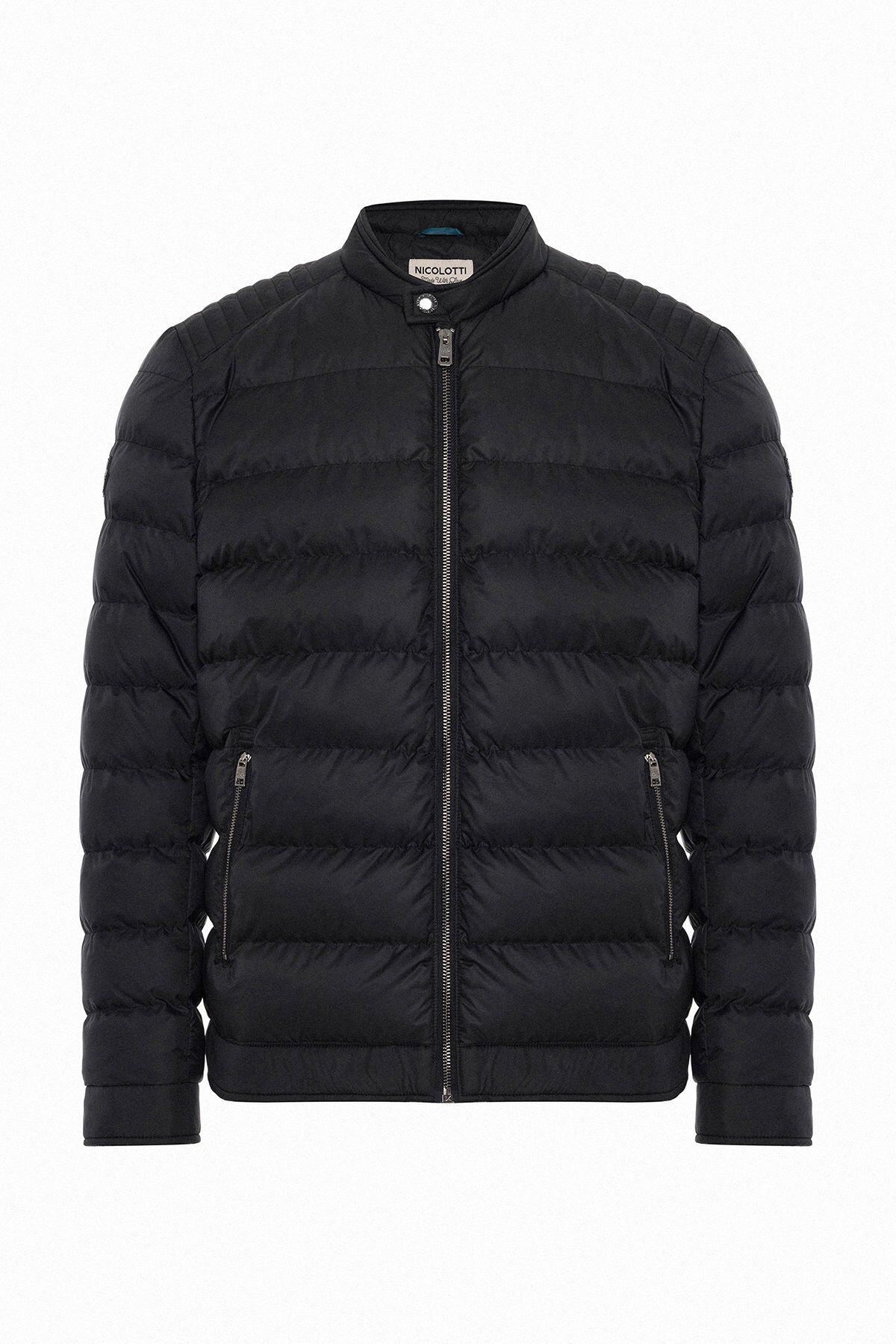 Erkek Siyah Dik Yaka Regular Fit Şişme Mont