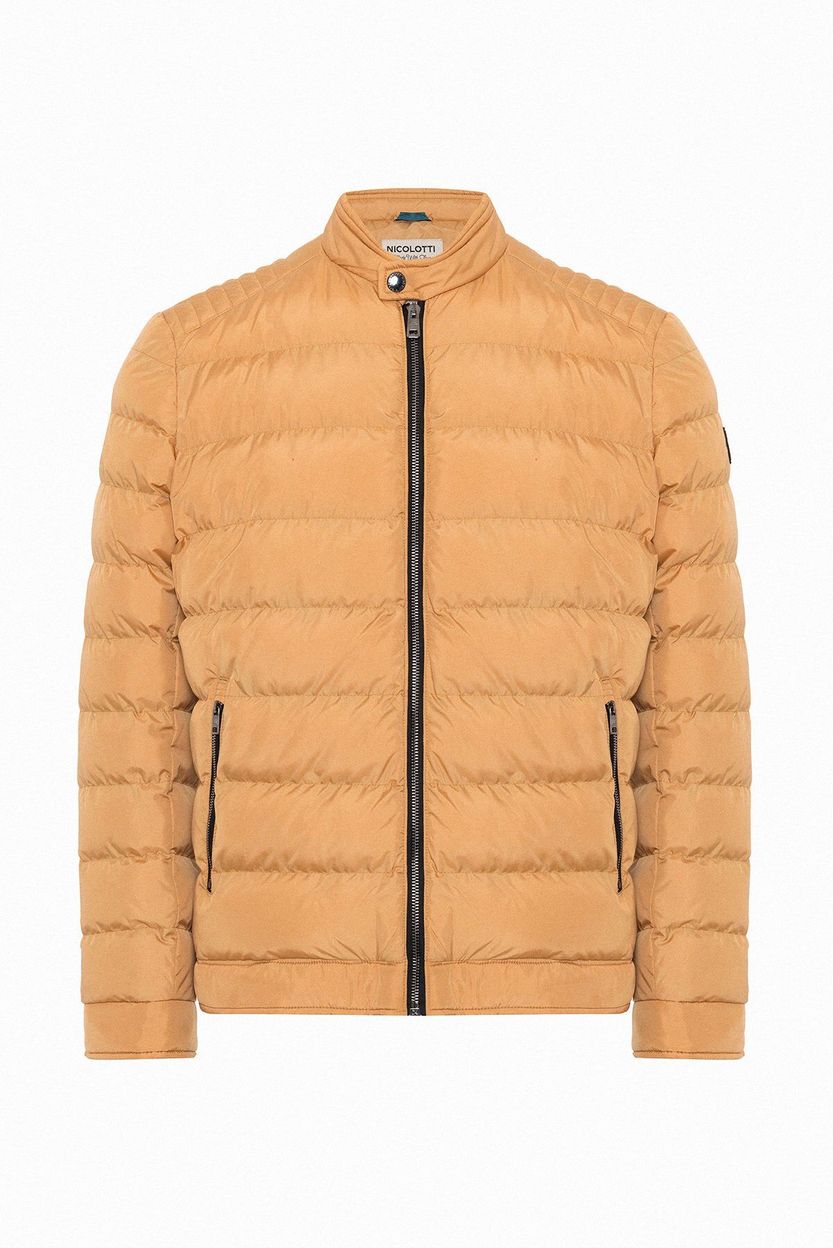 Erkek Hardal Sarı Dik Yaka Regular Fit Şişme Mont