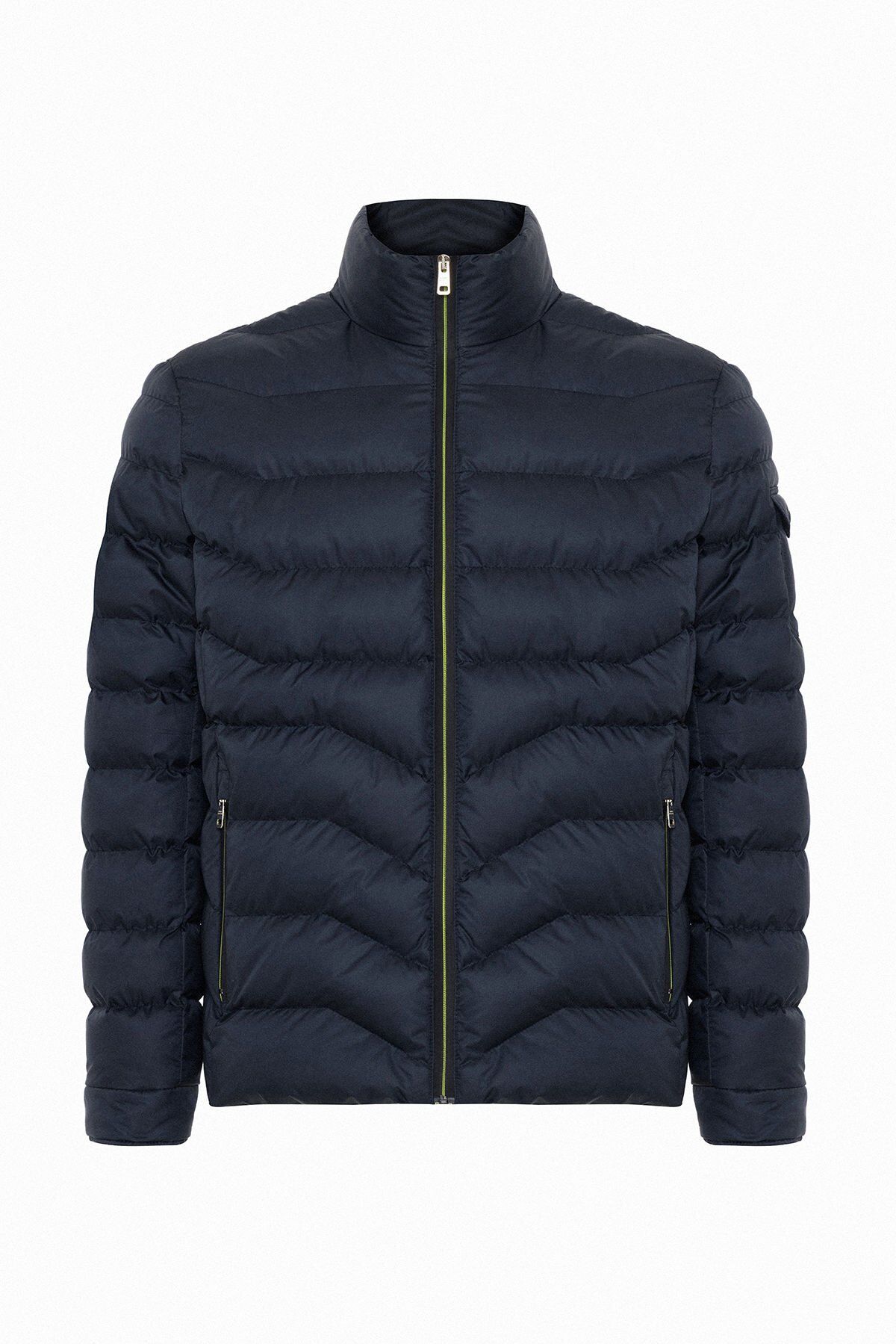 Lacivert Neon Detaylı Regular Fit Erkek Şişme Mont