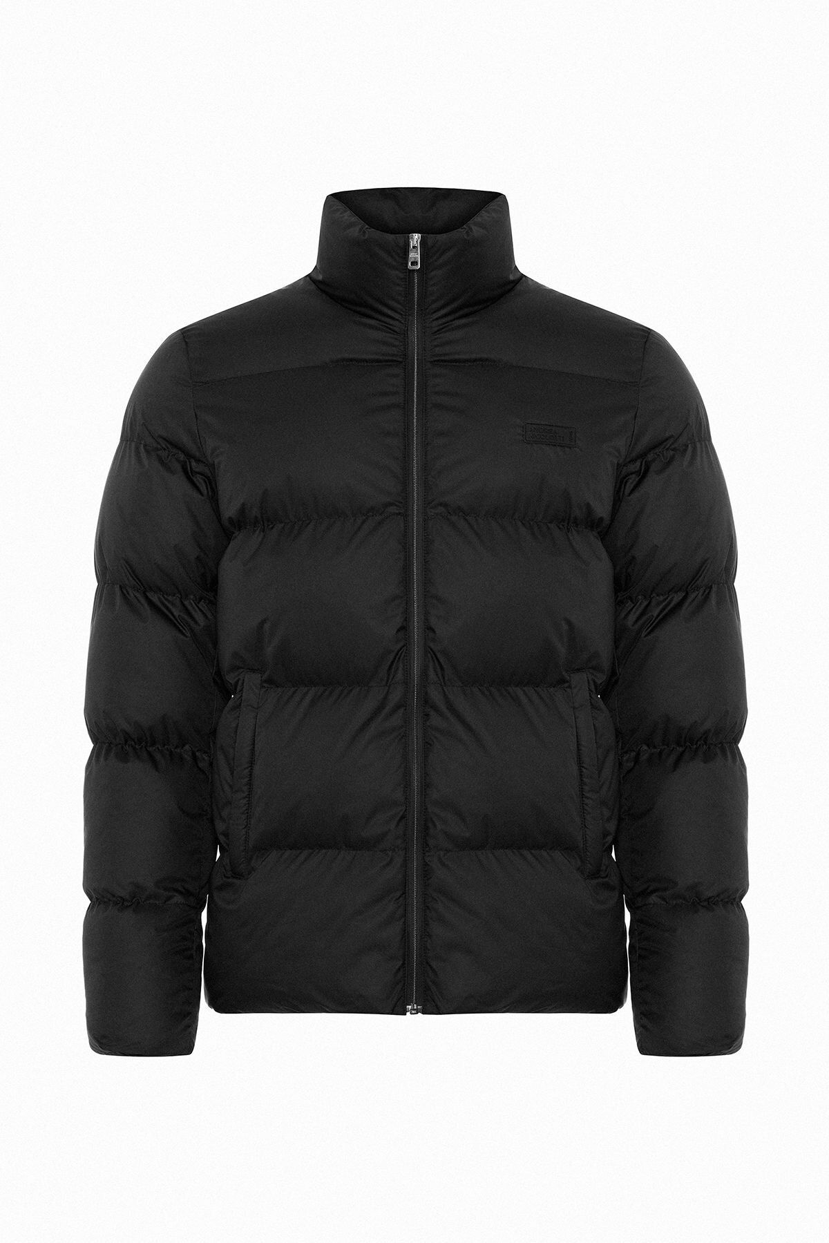 Erkek Siyah Dik Yaka Regular Fit Şişme Mont