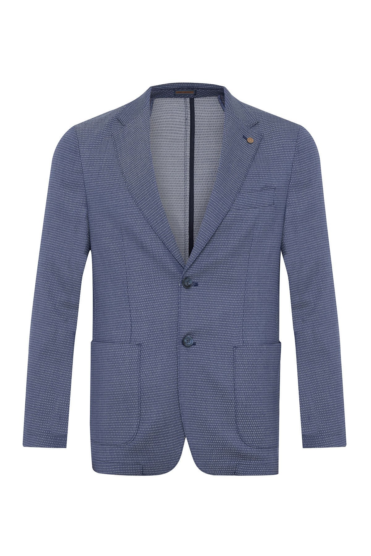 Erkek Mavi Desenli Regular Fit Yazlık Ceket