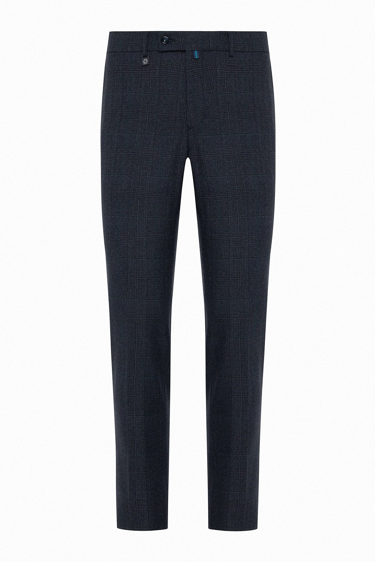 Navy Blue Plaid Fabric Pants 805-1