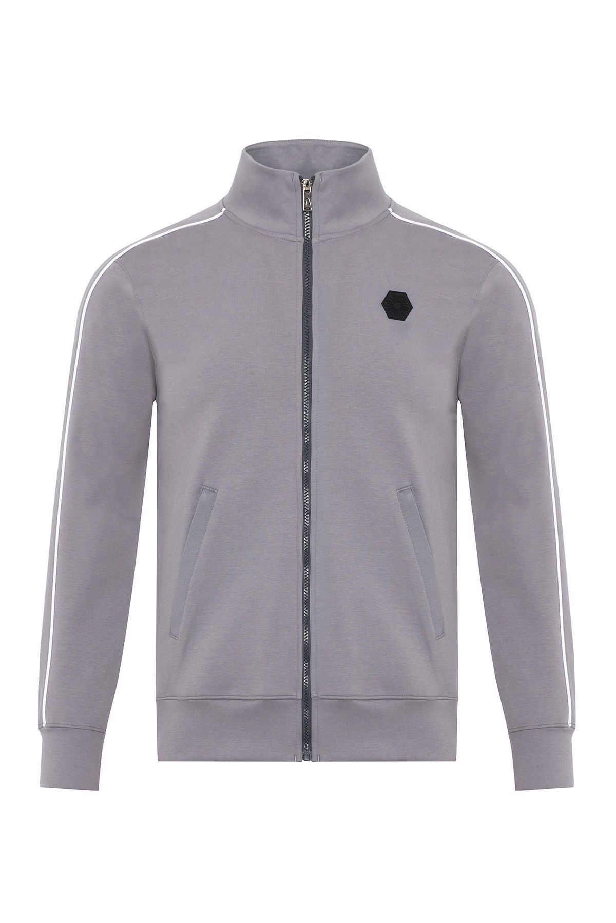 Pamuk Karışımlı Regular Fit Gri Şeritli Erkek Eşofman Takımı