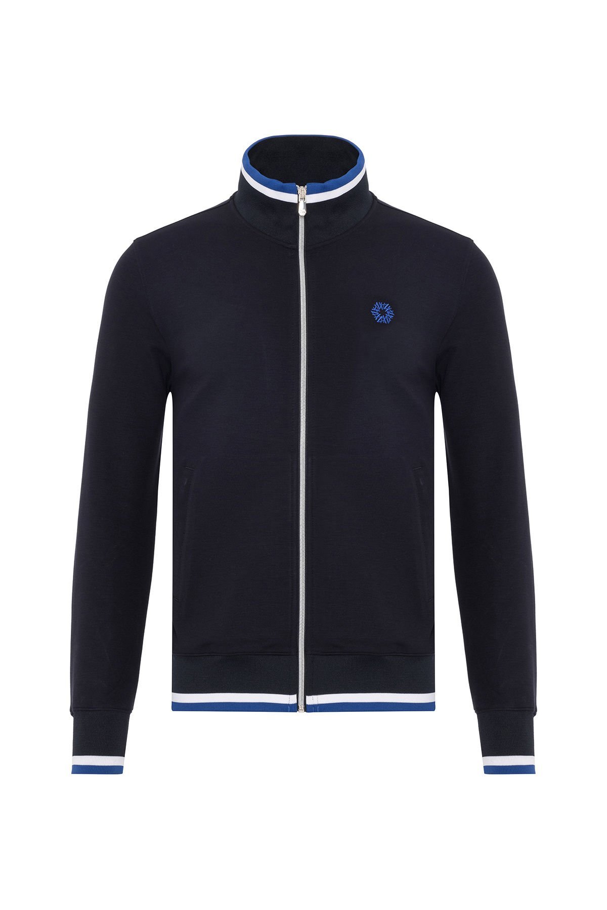 Erkek Lacivert Mavi Ribanalı Regular Fit Fermuarlı Eşofman Takımı