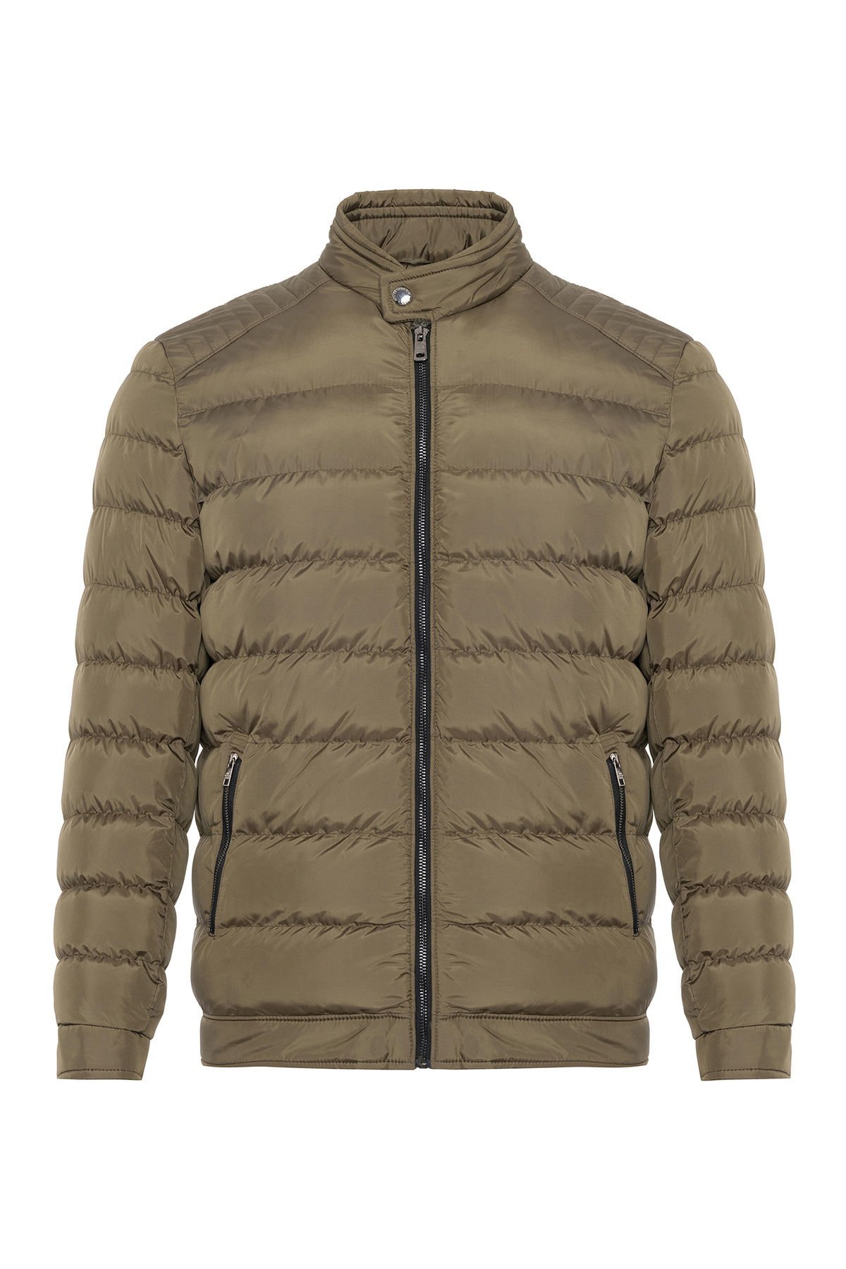 Haki Dik Yaka Regular Fit Erkek Şişme Mont