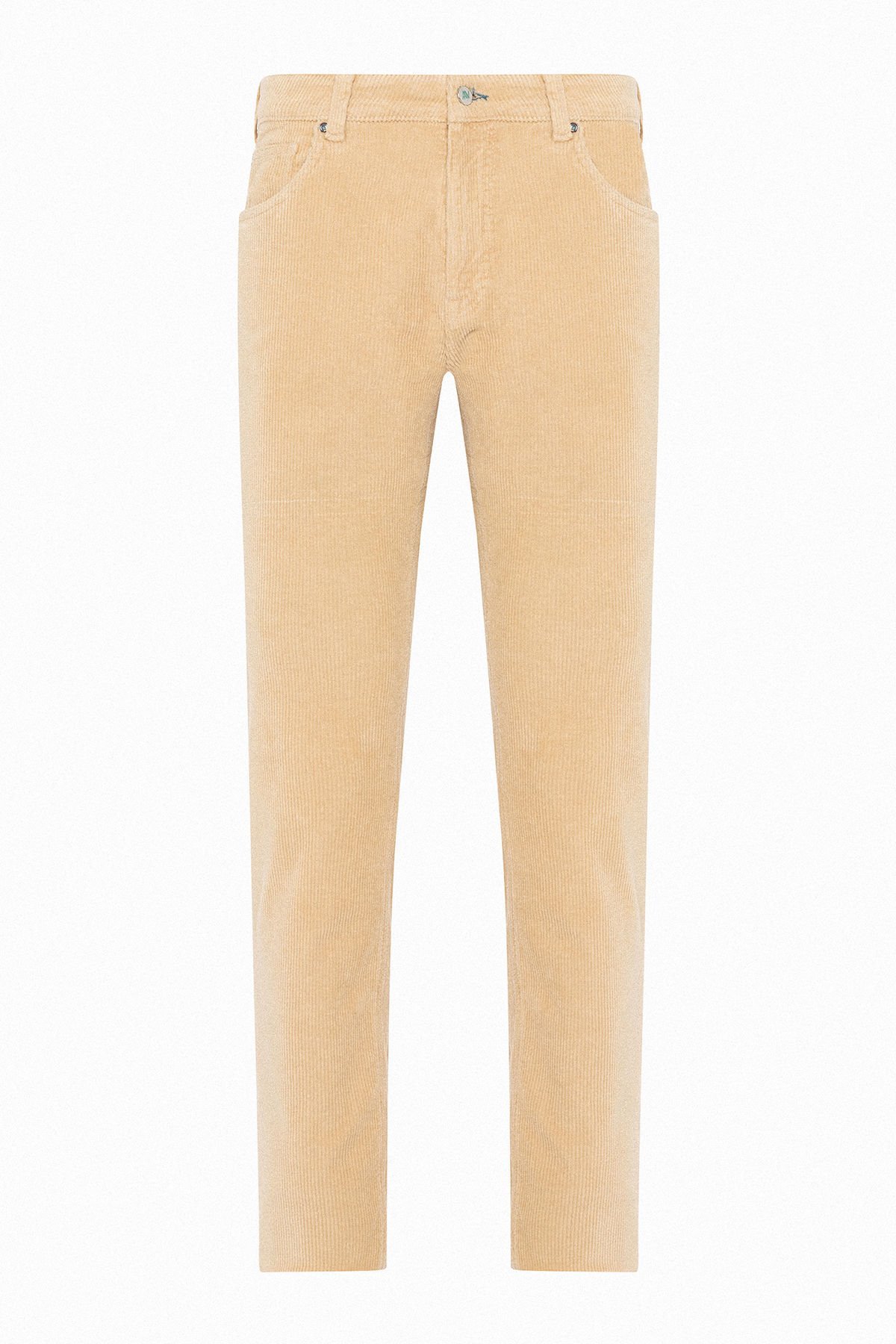 Erkek Modern Regular Fit Bej Kadife Pantolon