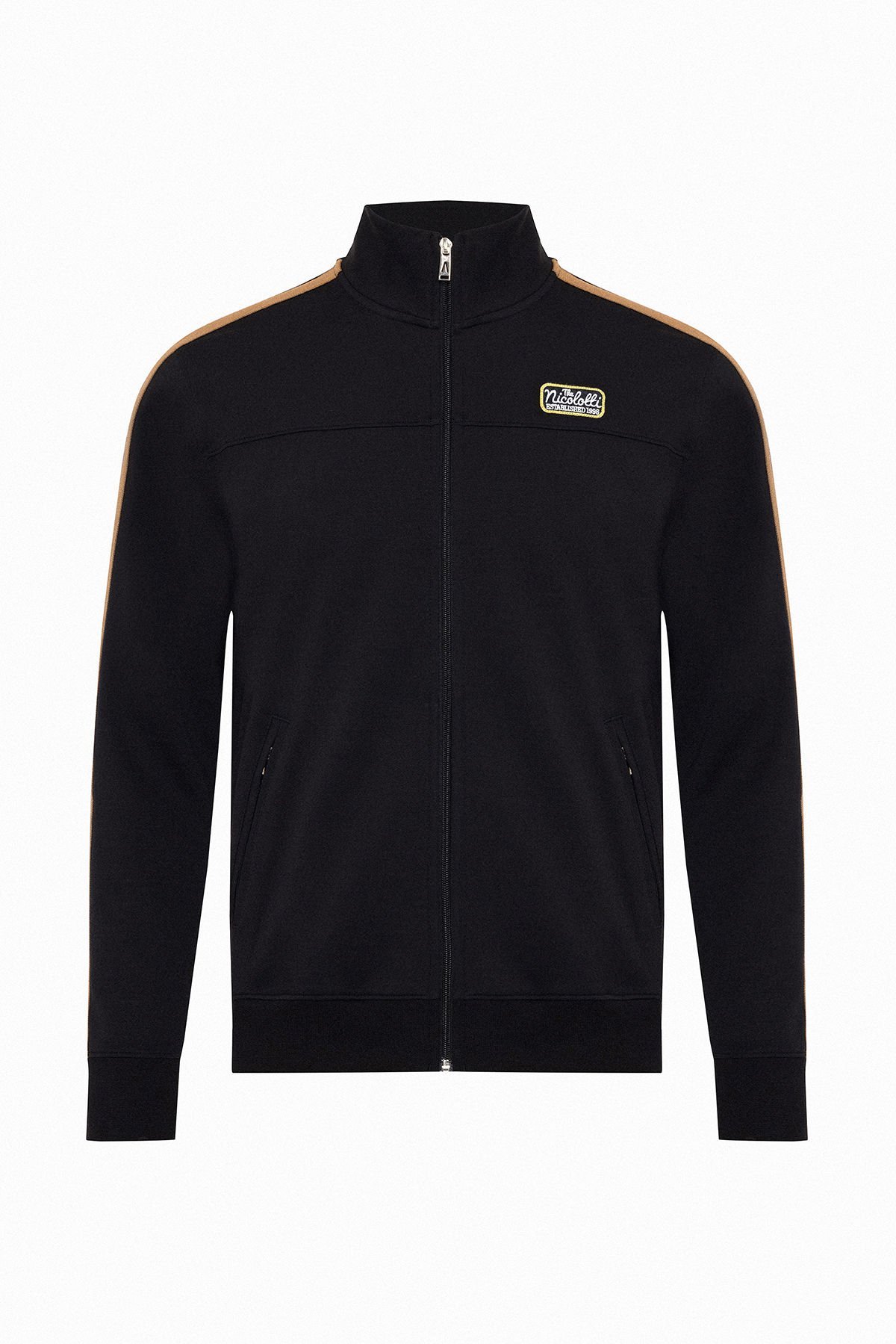 Erkek Siyah Camel Renk Şeritli Pamuklu Eşofman Takımı