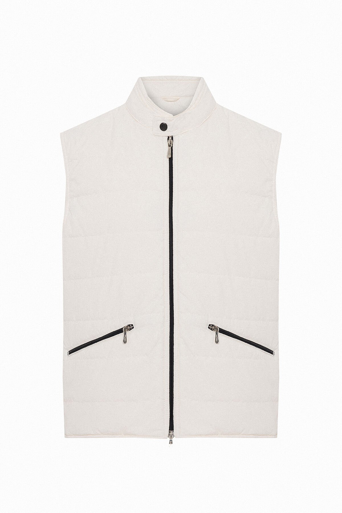 Erkek Beyaz Kapitone Fermuarlı Spor Yelek