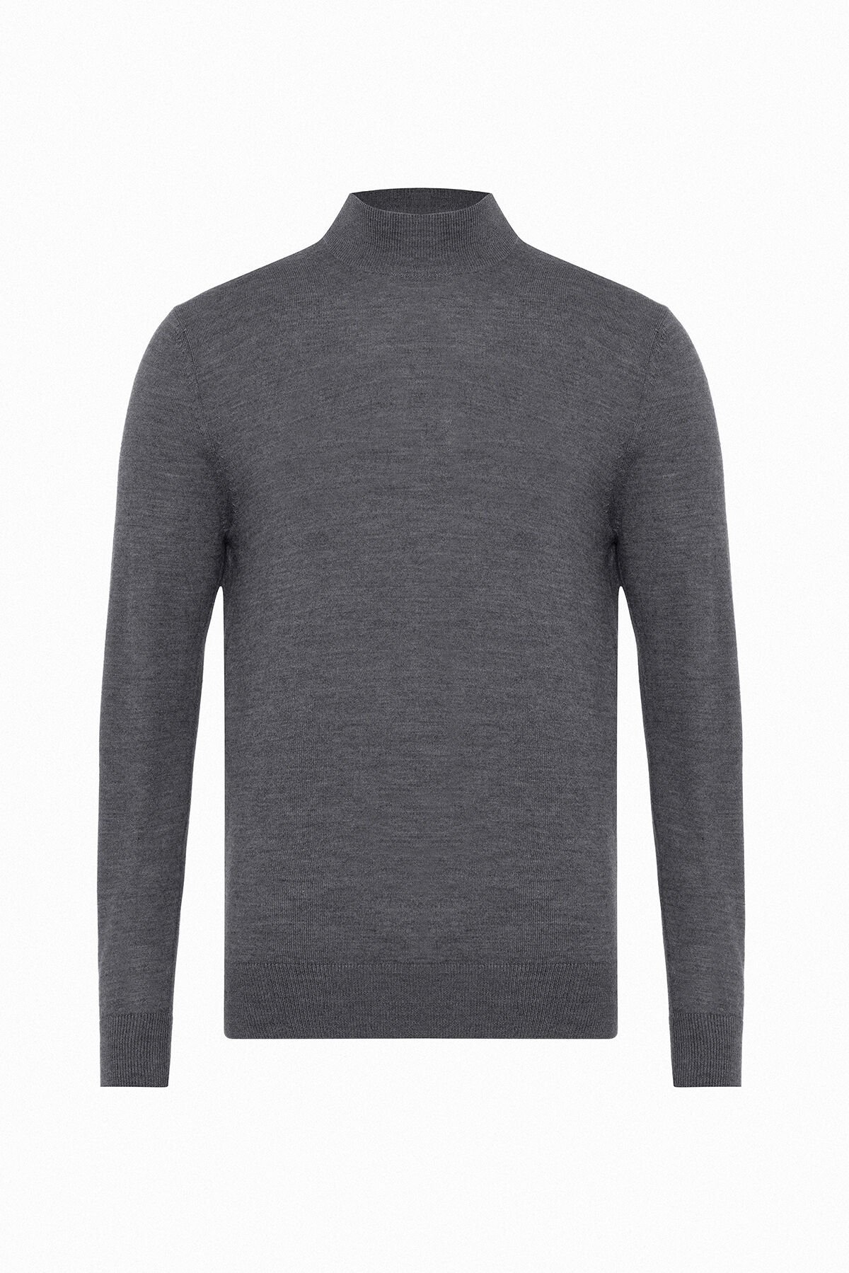 Erkek Antrasit Gri Yün Karışımlı Yarım Balıkçı Yaka Triko