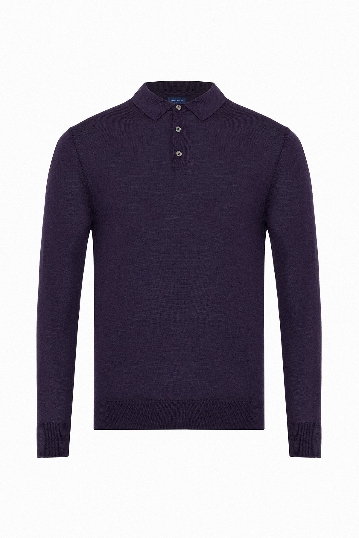 Erkek Mor Yün Akrilik Karışımlı Uzun Kollu Polo Yaka Triko