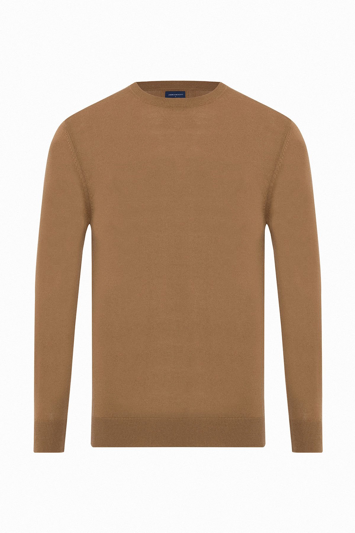 Erkek Camel Yün Karışımlı Bisiklet Yaka Triko