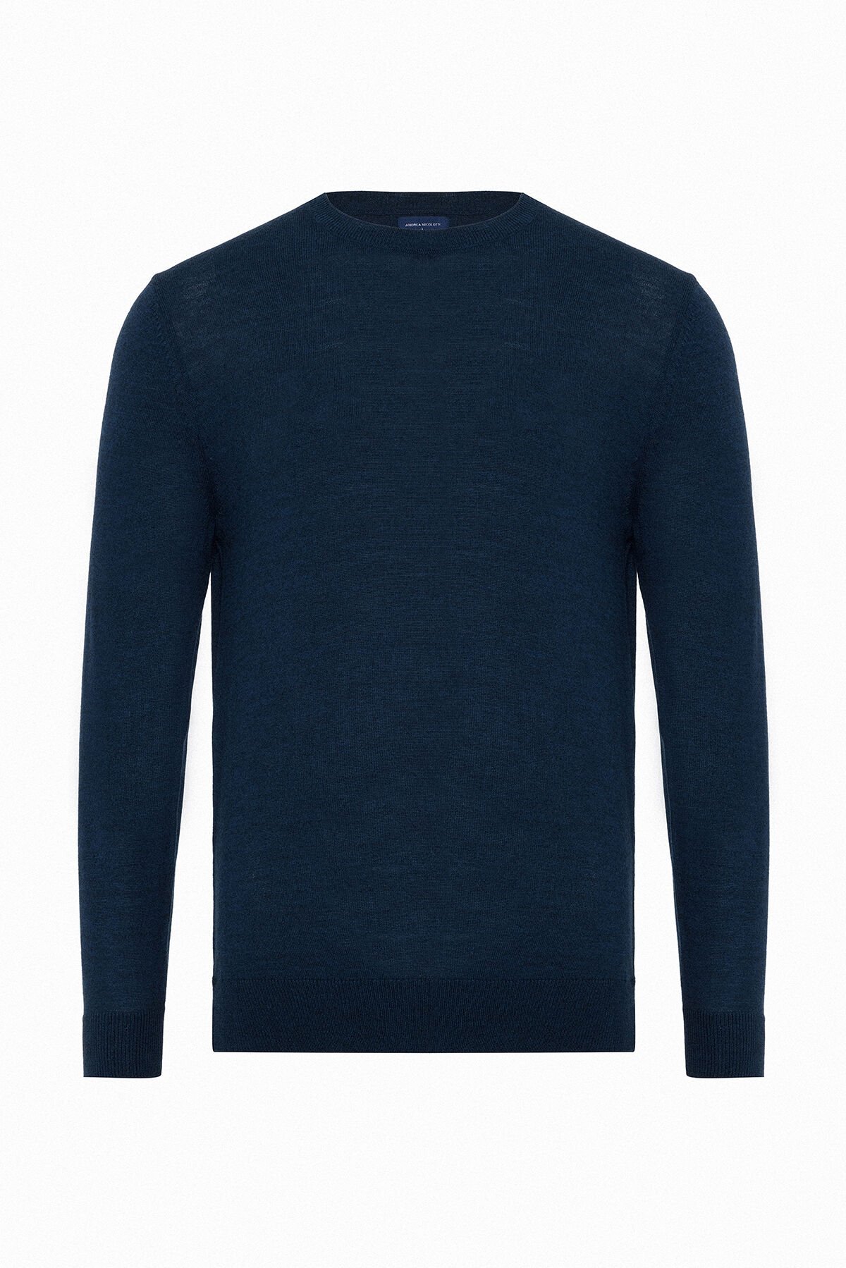 Erkek Lacivert Yün Karışımlı Bisiklet Yaka Triko