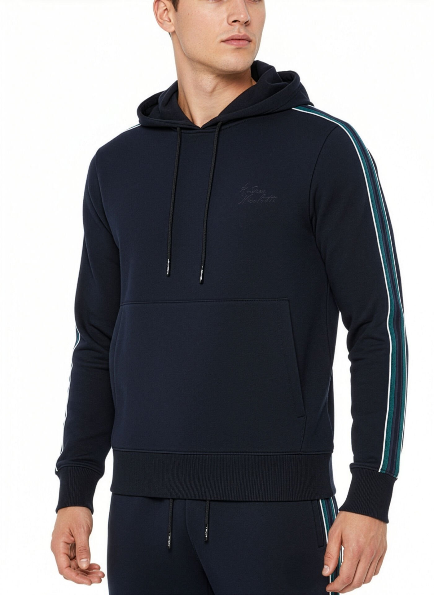 Erkek Lacivert Kapüşonlu Şeritli Eşofman Takımı