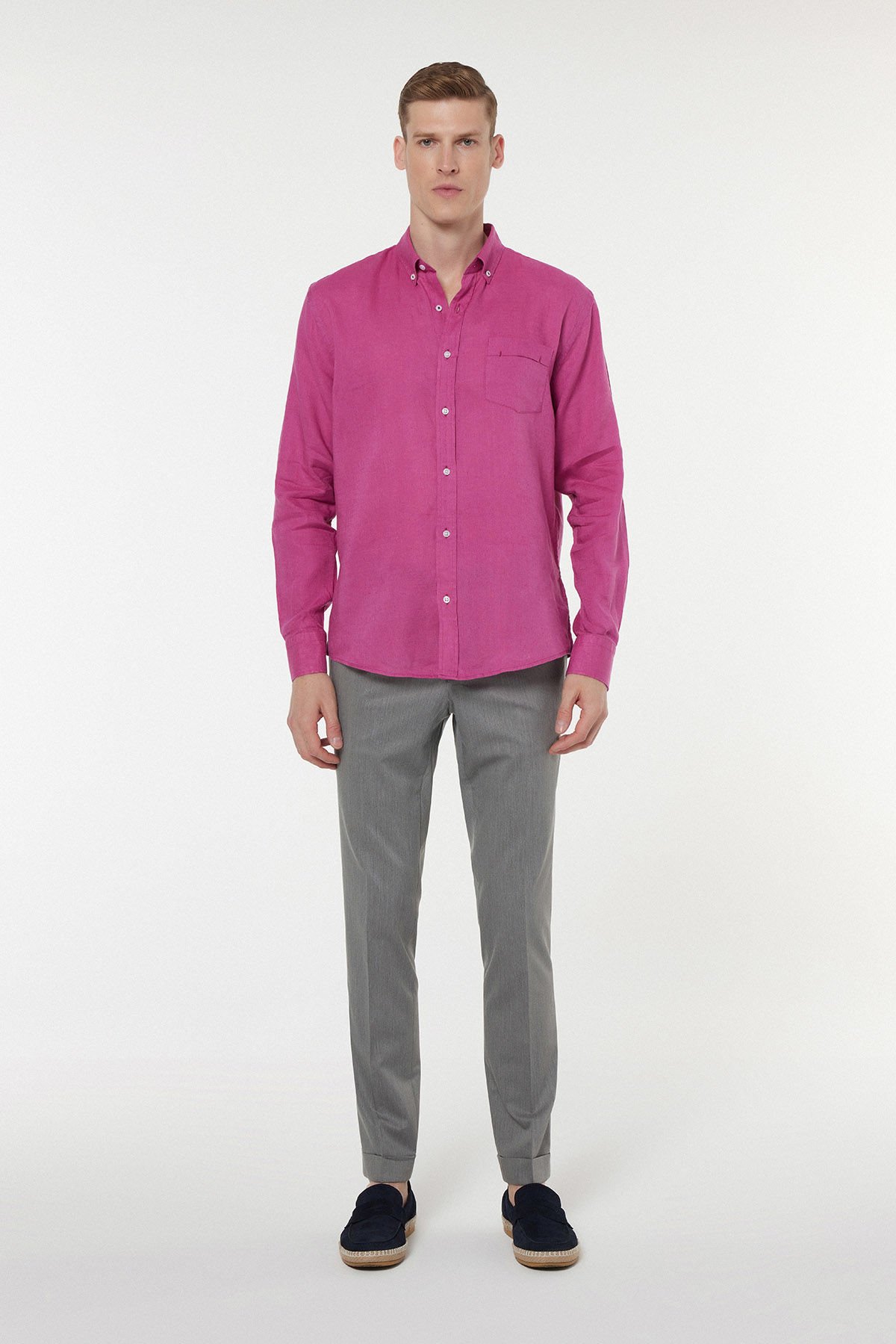 Fuşya Keten Gömlek 253-1