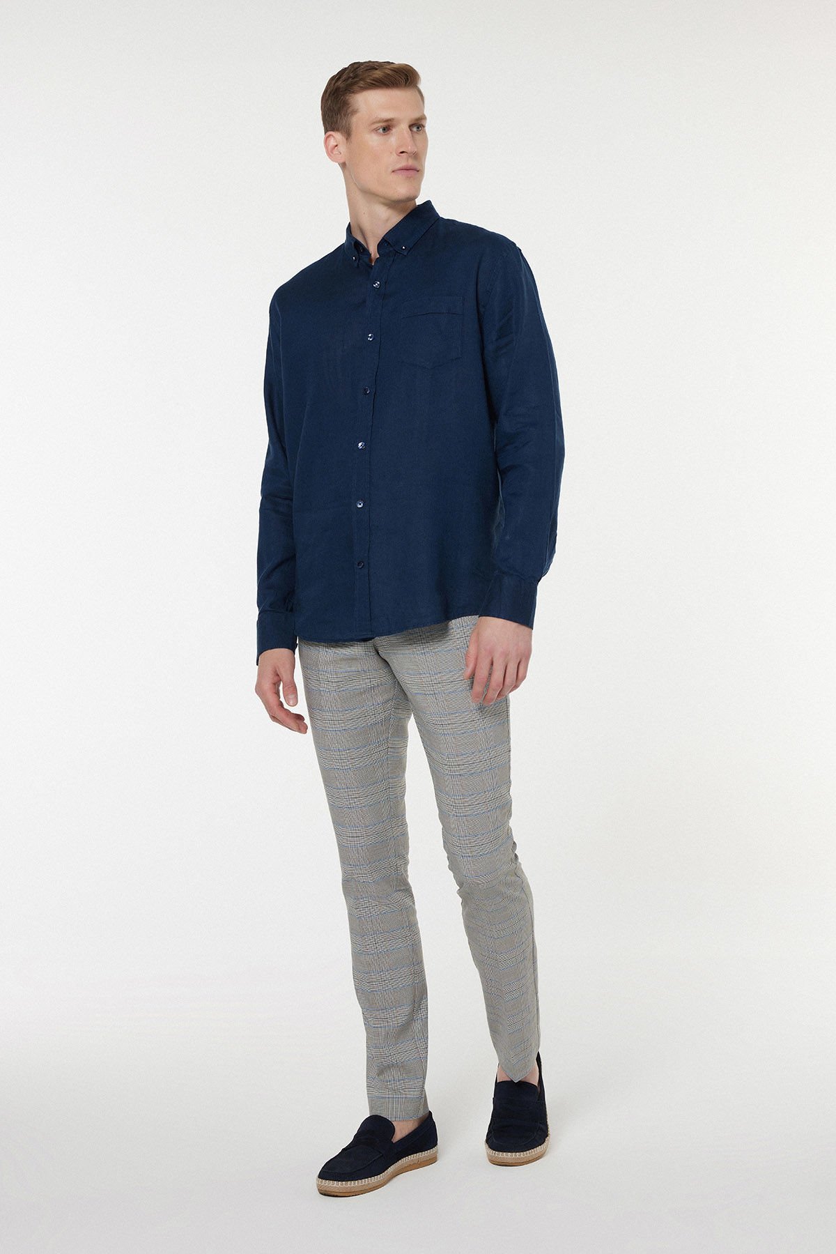 Navy Blue Linen Shirt 254-1