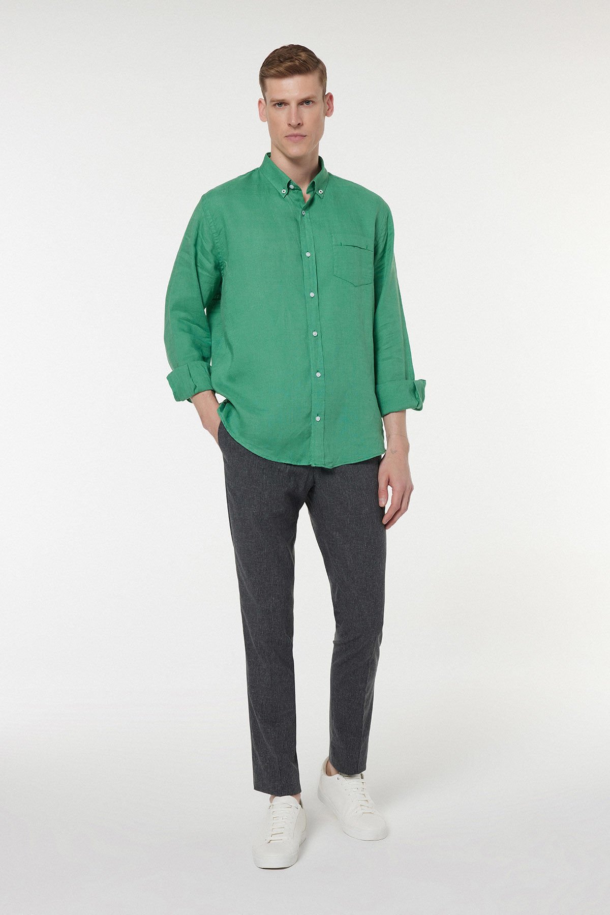  Green Linen Shirt 255-1