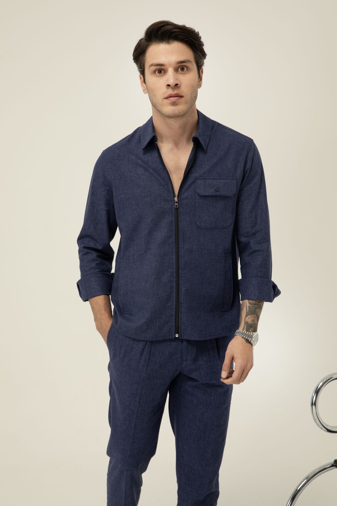 Navy Blue Zippered Shirt M12-1