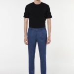 Erkek Mavi Desenli Regular Fit Esnek Kumaş Pantolon