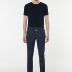Erkek Lacivert İnce Çizgili Regular Fit Esnek Kumaş Pantolon