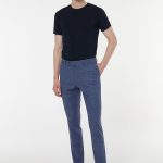Erkek Regular Fit Mavi Melanj Keten Karışımlı Pantolon
