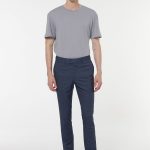 Erkek Lacivert Rengi Ekose Esnek Kumaş Pantolon