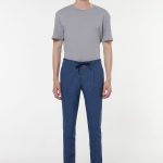 Erkek Çizgili Lacivert Rengi Bağçıklı Keten Karışımlı Pantolon