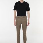 Erkek Çizgili Bej Rengi Bel Lastikli Esnek Kumaş Pantolon