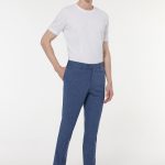 Mavi Rengi Regular Fit Keten Karışımlı Kumaş Pantolon