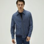 Mavi Keten Karışımlı Regular Fit Fermuarlı Mevsimlik Erkek Mont