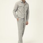 Gri Rengi Regular Fit Keten Karışımlı Uzun Kollu Erkek Gömlek