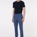 Petrol Mavisi Regular Fit Keten Karışımlı Kumaş Pantolon