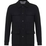 Erkek Siyah Cepli Regular Fit Viskon Karışımlı Mont